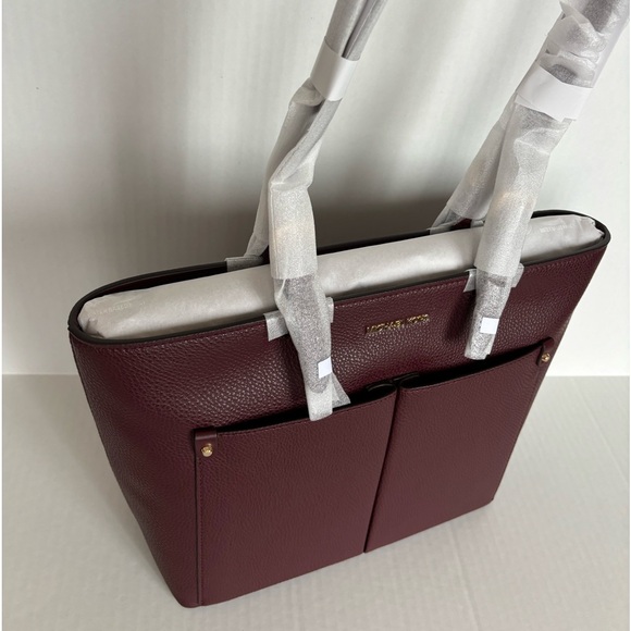 NWT Michael Kors Jet Set Travel Medium Double Pocket Tote Oxblood Vegan Leather - Picture 13 of 14